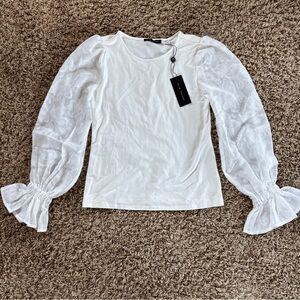 Elie Tahari Elegant Sky White Sheer Sleeve Top Size XS